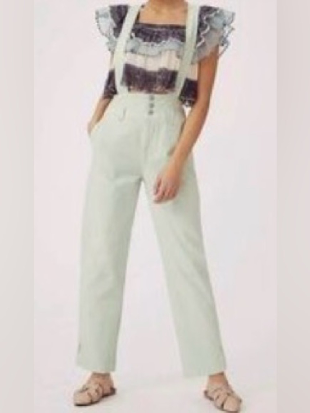 Anthropologie Pale Green Suspender Jumpsuit